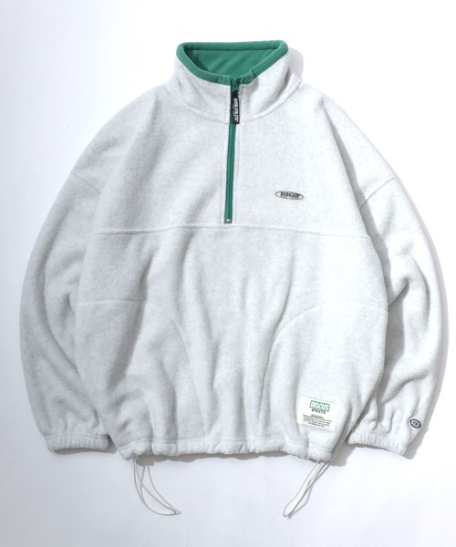 DISCUS(ディスカス)の「DISCUS/ディスカス オーバーサイズ 配色切替 ワンポイントシリコンワッペン フリース プルオーバーハーフジップ トレーナー(スウェット・レディース・ブラック/オートミール/ネイビー/パープル・M/L)」の2枚目の写真