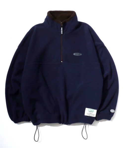 DISCUS(ディスカス)の「DISCUS/ディスカス オーバーサイズ 配色切替 ワンポイントシリコンワッペン フリース プルオーバーハーフジップ トレーナー(スウェット・レディース・ブラック/オートミール/ネイビー/パープル・M/L)」の3枚目の写真