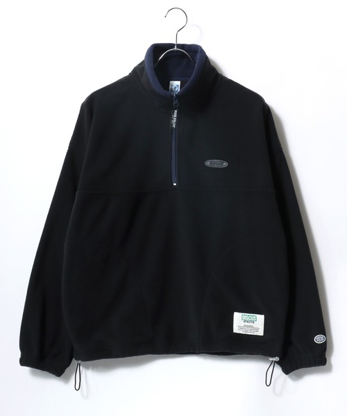 DISCUS(ディスカス)の「DISCUS/ディスカス オーバーサイズ 配色切替 ワンポイントシリコンワッペン フリース プルオーバーハーフジップ トレーナー(スウェット・レディース・ブラック/オートミール/ネイビー/パープル・M/L)」の9枚目の写真