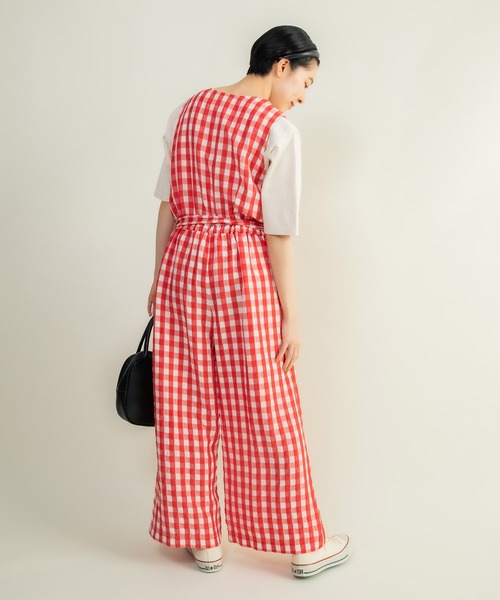 美品 CHILDWOMAN チェック コードギンガムワッシャーサロペット CHILD WOMAN（チャイルドウーマン）の「L/Cuコードギンガム