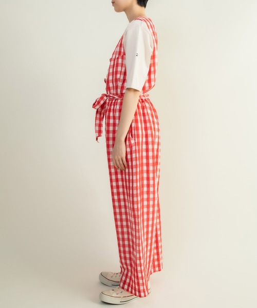 CHILD WOMAN（チャイルドウーマン）の「☆リネン/キュプラ コードギンガムワッシャーサロペット（サロペット/オーバーオール・レディース・レッド/ブラック・FREE）」の16枚目の写真
