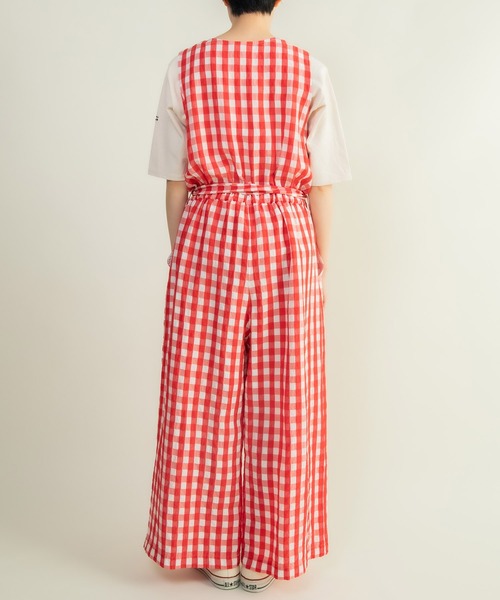 CHILD WOMAN（チャイルドウーマン）の「☆リネン/キュプラ コードギンガムワッシャーサロペット（サロペット/オーバーオール・レディース・レッド/ブラック・FREE）」の17枚目の写真