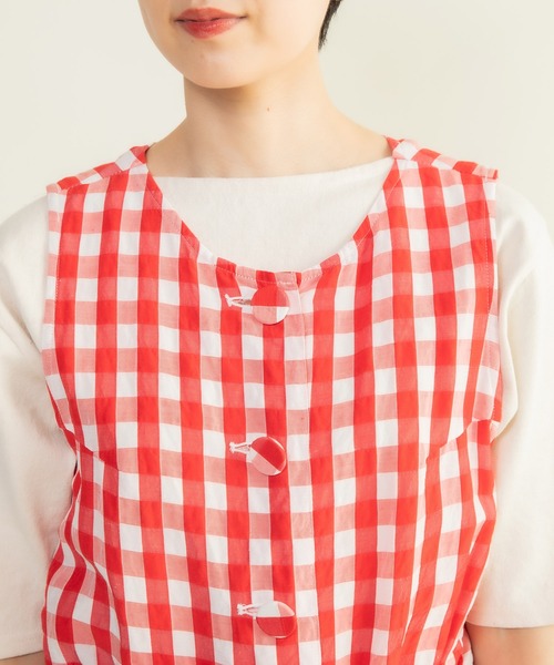 CHILD WOMAN（チャイルドウーマン）の「☆リネン/キュプラ コードギンガムワッシャーサロペット（サロペット/オーバーオール・レディース・レッド/ブラック・FREE）」の18枚目の写真