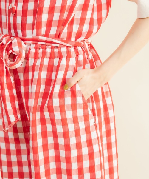 CHILD WOMAN（チャイルドウーマン）の「☆リネン/キュプラ コードギンガムワッシャーサロペット（サロペット/オーバーオール・レディース・レッド/ブラック・FREE）」の21枚目の写真