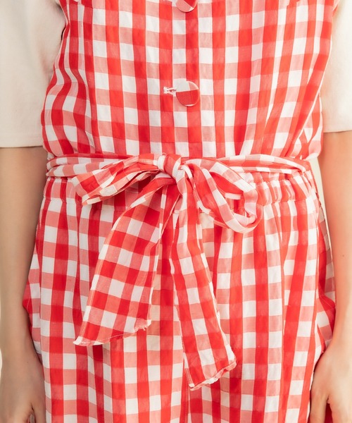 CHILD WOMAN（チャイルドウーマン）の「☆リネン/キュプラ コードギンガムワッシャーサロペット（サロペット/オーバーオール・レディース・レッド/ブラック・FREE）」の22枚目の写真