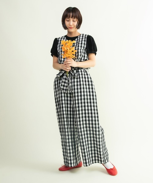 CHILD WOMAN（チャイルドウーマン）の「☆リネン/キュプラ コードギンガムワッシャーサロペット（サロペット/オーバーオール・レディース・レッド/ブラック・FREE）」の10枚目の写真
