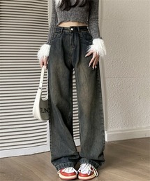 タックハイウエストワイドデニムパンツ