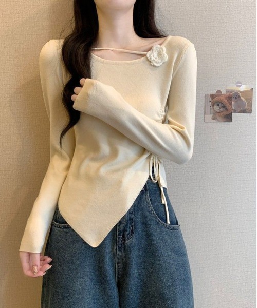 MAISON DE THERESE(メゾン ド テレーズ)の「シャーリングギャザー フラワー 長袖ニットトップス(ニット/セーター・レディース・ブラック/グレイッシュベージュ/ピンク/レッド/ベージュ/ミント・M/L)」の20枚目の写真