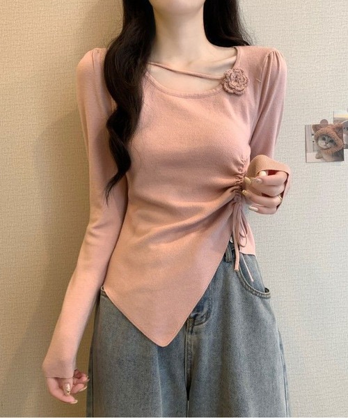 MAISON DE THERESE(メゾン ド テレーズ)の「シャーリングギャザー フラワー 長袖ニットトップス(ニット/セーター・レディース・ブラック/グレイッシュベージュ/ピンク/レッド/ベージュ/ミント・M/L)」の18枚目の写真