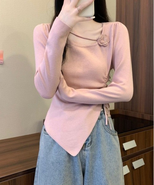 MAISON DE THERESE(メゾン ド テレーズ)の「シャーリングギャザー フラワー 長袖ニットトップス(ニット/セーター・レディース・ブラック/グレイッシュベージュ/ピンク/レッド/ベージュ/ミント・M/L)」の17枚目の写真
