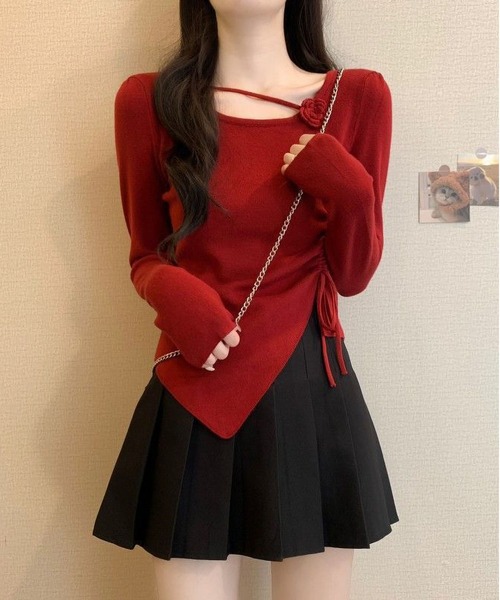 MAISON DE THERESE(メゾン ド テレーズ)の「シャーリングギャザー フラワー 長袖ニットトップス(ニット/セーター・レディース・ブラック/グレイッシュベージュ/ピンク/レッド/ベージュ/ミント・M/L)」の9枚目の写真