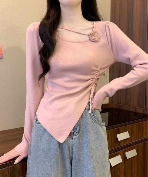 MAISON DE THERESE(メゾン ド テレーズ)の「シャーリングギャザー フラワー 長袖ニットトップス(ニット/セーター・レディース・ブラック/グレイッシュベージュ/ピンク/レッド/ベージュ/ミント・M/L)」の8枚目の写真