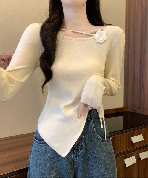 MAISON DE THERESE(メゾン ド テレーズ)の「シャーリングギャザー フラワー 長袖ニットトップス(ニット/セーター・レディース・ブラック/グレイッシュベージュ/ピンク/レッド/ベージュ/ミント・M/L)」の19枚目の写真