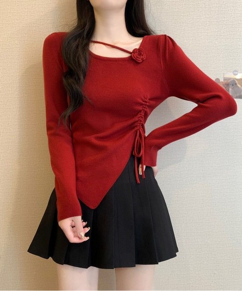 MAISON DE THERESE(メゾン ド テレーズ)の「シャーリングギャザー フラワー 長袖ニットトップス(ニット/セーター・レディース・ブラック/グレイッシュベージュ/ピンク/レッド/ベージュ/ミント・M/L)」の12枚目の写真
