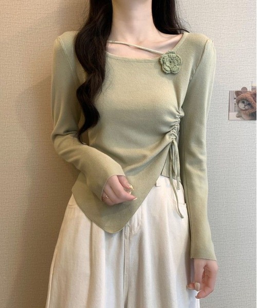 MAISON DE THERESE(メゾン ド テレーズ)の「シャーリングギャザー フラワー 長袖ニットトップス(ニット/セーター・レディース・ブラック/グレイッシュベージュ/ピンク/レッド/ベージュ/ミント・M/L)」の15枚目の写真