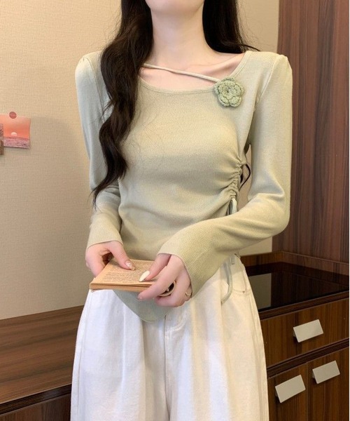 MAISON DE THERESE(メゾン ド テレーズ)の「シャーリングギャザー フラワー 長袖ニットトップス(ニット/セーター・レディース・ブラック/グレイッシュベージュ/ピンク/レッド/ベージュ/ミント・M/L)」の16枚目の写真