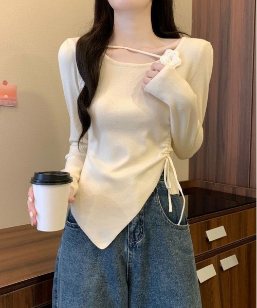 MAISON DE THERESE(メゾン ド テレーズ)の「シャーリングギャザー フラワー 長袖ニットトップス(ニット/セーター・レディース・ブラック/グレイッシュベージュ/ピンク/レッド/ベージュ/ミント・M/L)」の21枚目の写真