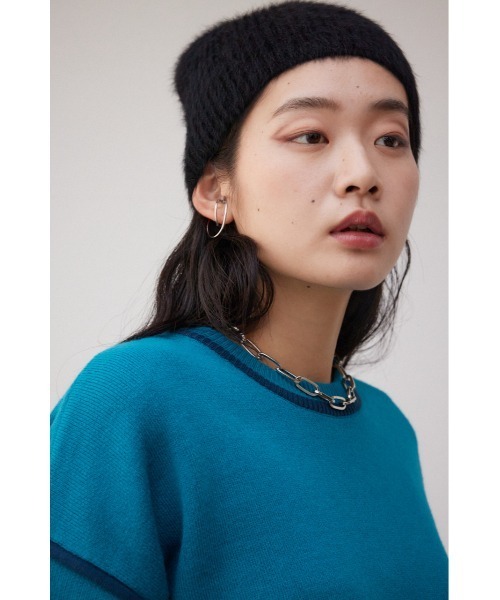 AZUL by moussy（アズールバイマウジー）の「シャギーニットビーニー（ニットキャップ/ビーニー・レディース・ライトグレー/ブラック・FREE）」の4枚目の写真