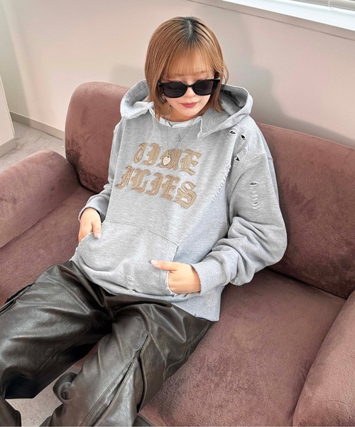 sedacle(セダクル)の「裏毛ダメージパーカー(パーカー・メンズ・グレー/チャコールグレー/ボルドー・SMALL/MEDIUM/LARGE)」の2枚目の写真