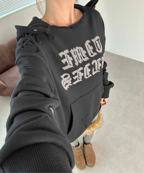 sedacle(セダクル)の「裏毛ダメージパーカー(パーカー・メンズ・グレー/チャコールグレー/ボルドー・SMALL/MEDIUM/LARGE)」の1枚目の写真