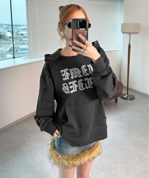 sedacle(セダクル)の「裏毛ダメージパーカー(パーカー・メンズ・グレー/チャコールグレー/ボルドー・SMALL/MEDIUM/LARGE)」の11枚目の写真