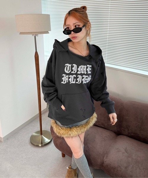 sedacle(セダクル)の「裏毛ダメージパーカー(パーカー・メンズ・グレー/チャコールグレー/ボルドー・SMALL/MEDIUM/LARGE)」の8枚目の写真