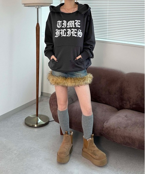 sedacle(セダクル)の「裏毛ダメージパーカー(パーカー・メンズ・グレー/チャコールグレー/ボルドー・SMALL/MEDIUM/LARGE)」の6枚目の写真