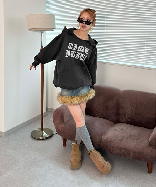 sedacle(セダクル)の「裏毛ダメージパーカー(パーカー・メンズ・グレー/チャコールグレー/ボルドー・SMALL/MEDIUM/LARGE)」の4枚目の写真