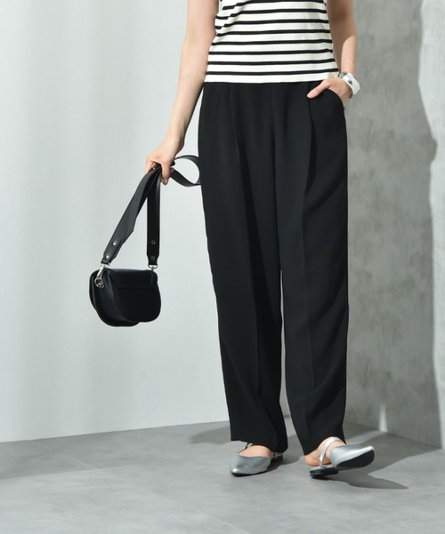 INTERPLANET(インタープラネット)の「サラサラ合繊センタープレスパンツ(その他パンツ・レディース・ブラック/チャコールグレー/ブラウン・FREE)」の1枚目の写真