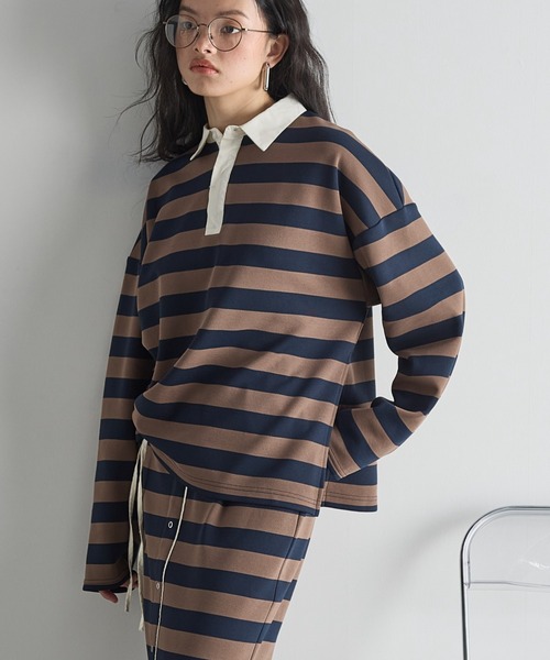 THE YOn(ザヨン)の「アシメドロストボーダーラガーシャツ(Tシャツ/カットソー・レディース・チャコールグレー/ラベンダー/ネイビー・FREE)」の2枚目の写真