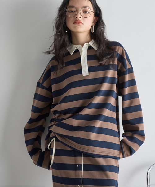 THE YOn(ザヨン)の「アシメドロストボーダーラガーシャツ(Tシャツ/カットソー・レディース・チャコールグレー/ラベンダー/ネイビー・FREE)」の14枚目の写真