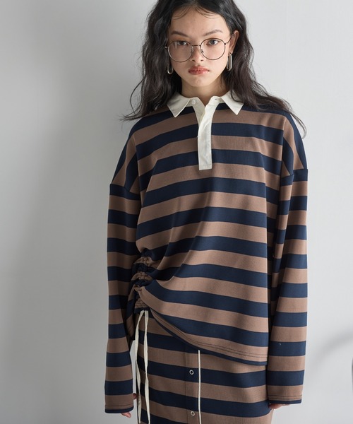 THE YOn(ザヨン)の「アシメドロストボーダーラガーシャツ(Tシャツ/カットソー・レディース・チャコールグレー/ラベンダー/ネイビー・FREE)」の9枚目の写真