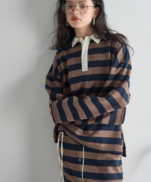 THE YOn(ザヨン)の「アシメドロストボーダーラガーシャツ(Tシャツ/カットソー・レディース・チャコールグレー/ラベンダー/ネイビー・FREE)」の10枚目の写真