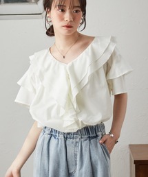 RANAN | ビッグカラーフリルハーフスリーブブラウス(シャツ/ブラウス)