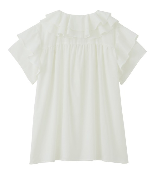 RANAN（ラナン）の「ビッグカラーフリルハーフスリーブブラウス（シャツ/ブラウス・レディース・ブルー/ホワイト/チャコール/ミント・LL/L/M）」の7枚目の写真