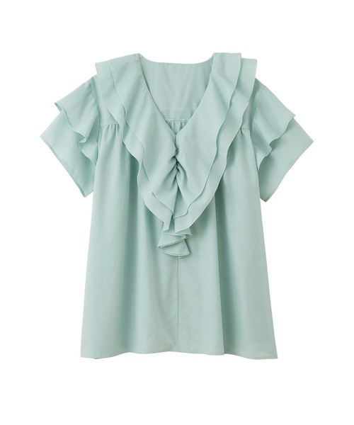 RANAN（ラナン）の「ビッグカラーフリルハーフスリーブブラウス（シャツ/ブラウス・レディース・ブルー/ホワイト/チャコール/ミント・LL/L/M）」の5枚目の写真