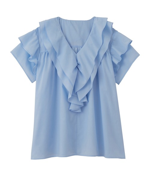 RANAN（ラナン）の「ビッグカラーフリルハーフスリーブブラウス（シャツ/ブラウス・レディース・ブルー/ホワイト/チャコール/ミント・LL/L/M）」の6枚目の写真