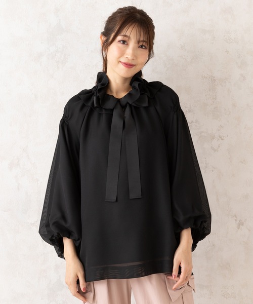 Rose Tiara（ローズティアラ）の「メッシュリボンブラウス（シャツ/ブラウス・レディース・ブラック/オフホワイト・46/42/38）」の2枚目の写真