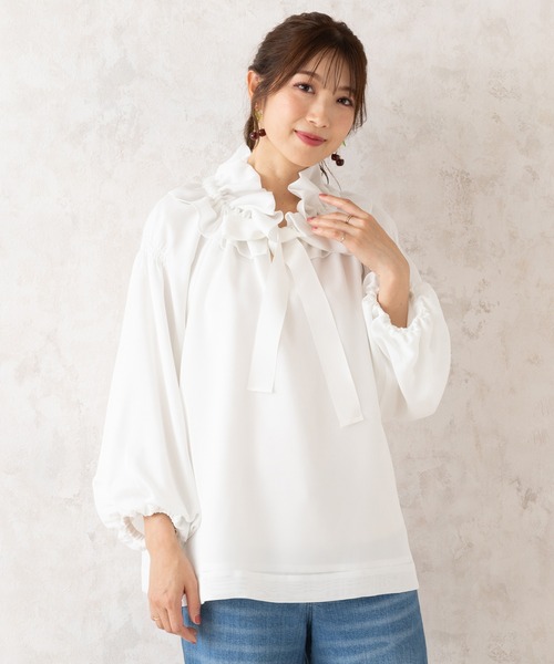Rose Tiara（ローズティアラ）の「メッシュリボンブラウス（シャツ/ブラウス・レディース・ブラック/オフホワイト・46/42/38）」の14枚目の写真