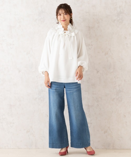Rose Tiara（ローズティアラ）の「メッシュリボンブラウス（シャツ/ブラウス・レディース・ブラック/オフホワイト・46/42/38）」の16枚目の写真