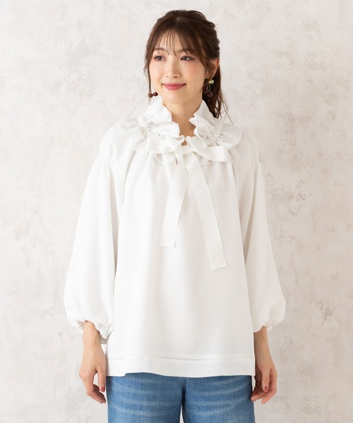 Rose Tiara（ローズティアラ）の「メッシュリボンブラウス（シャツ/ブラウス・レディース・ブラック/オフホワイト・46/42/38）」の19枚目の写真