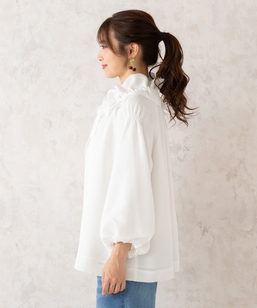 Rose Tiara（ローズティアラ）の「メッシュリボンブラウス（シャツ/ブラウス・レディース・ブラック/オフホワイト・46/42/38）」の8枚目の写真