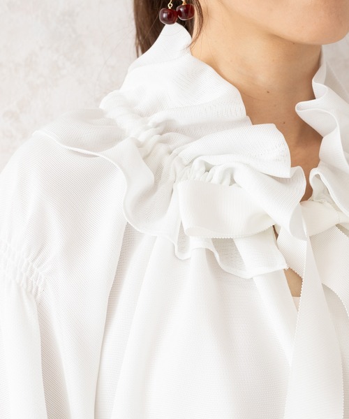 Rose Tiara（ローズティアラ）の「メッシュリボンブラウス（シャツ/ブラウス・レディース・ブラック/オフホワイト・46/42/38）」の11枚目の写真