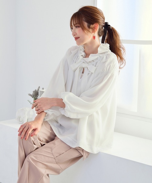 Rose Tiara（ローズティアラ）の「メッシュリボンブラウス（シャツ/ブラウス・レディース・ブラック/オフホワイト・46/42/38）」の20枚目の写真