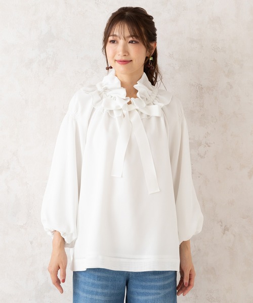 Rose Tiara（ローズティアラ）の「メッシュリボンブラウス（シャツ/ブラウス・レディース・ブラック/オフホワイト・46/42/38）」の15枚目の写真