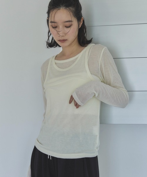 feepur（フェピュール）の「タンクレイヤードシアーロンTee（Tシャツ/カットソー・レディース・アイボリー/ブラック/杢グレー・MEDIUM）」の2枚目の写真