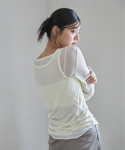 feepur（フェピュール）の「タンクレイヤードシアーロンTee（Tシャツ/カットソー・レディース・アイボリー/ブラック/杢グレー・MEDIUM）」の4枚目の写真