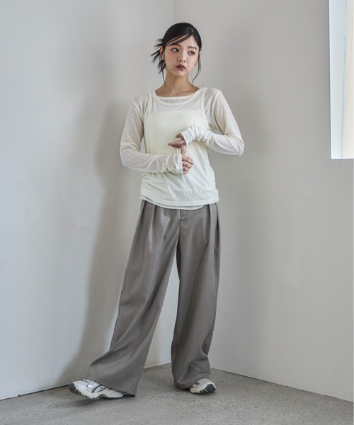 feepur（フェピュール）の「タンクレイヤードシアーロンTee（Tシャツ/カットソー・レディース・アイボリー/ブラック/杢グレー・MEDIUM）」の6枚目の写真