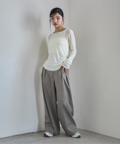 feepur（フェピュール）の「タンクレイヤードシアーロンTee（Tシャツ/カットソー・レディース・アイボリー/ブラック/杢グレー・MEDIUM）」の8枚目の写真