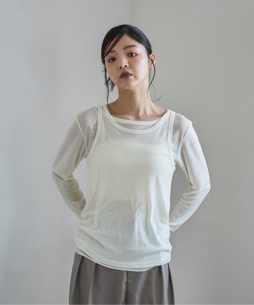 feepur（フェピュール）の「タンクレイヤードシアーロンTee（Tシャツ/カットソー・レディース・アイボリー/ブラック/杢グレー・MEDIUM）」の10枚目の写真